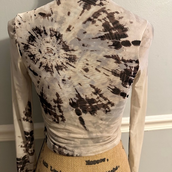 IRIS Mesh Long Sleeve Brown And Creme Tie Dye top M - Picture 5 of 8